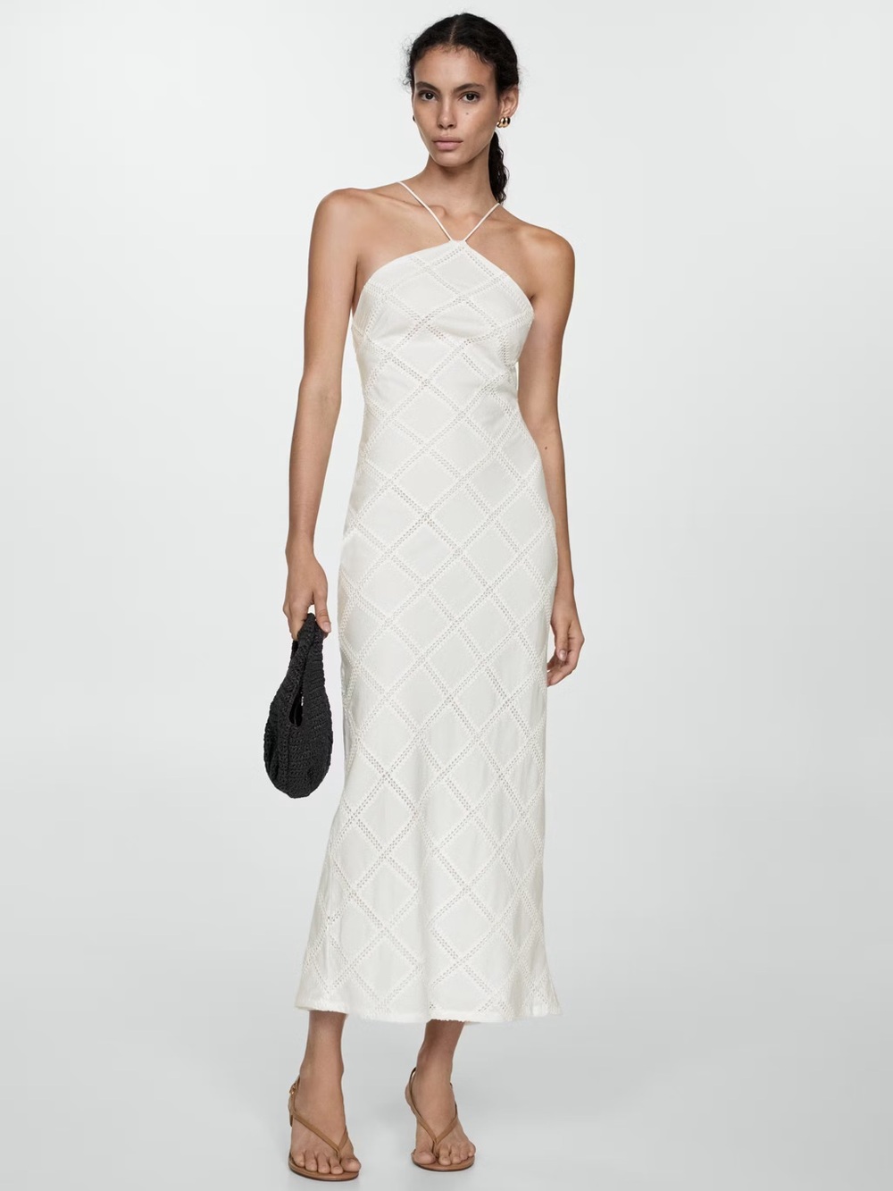 White Strappy Eyelet Halter Dress
